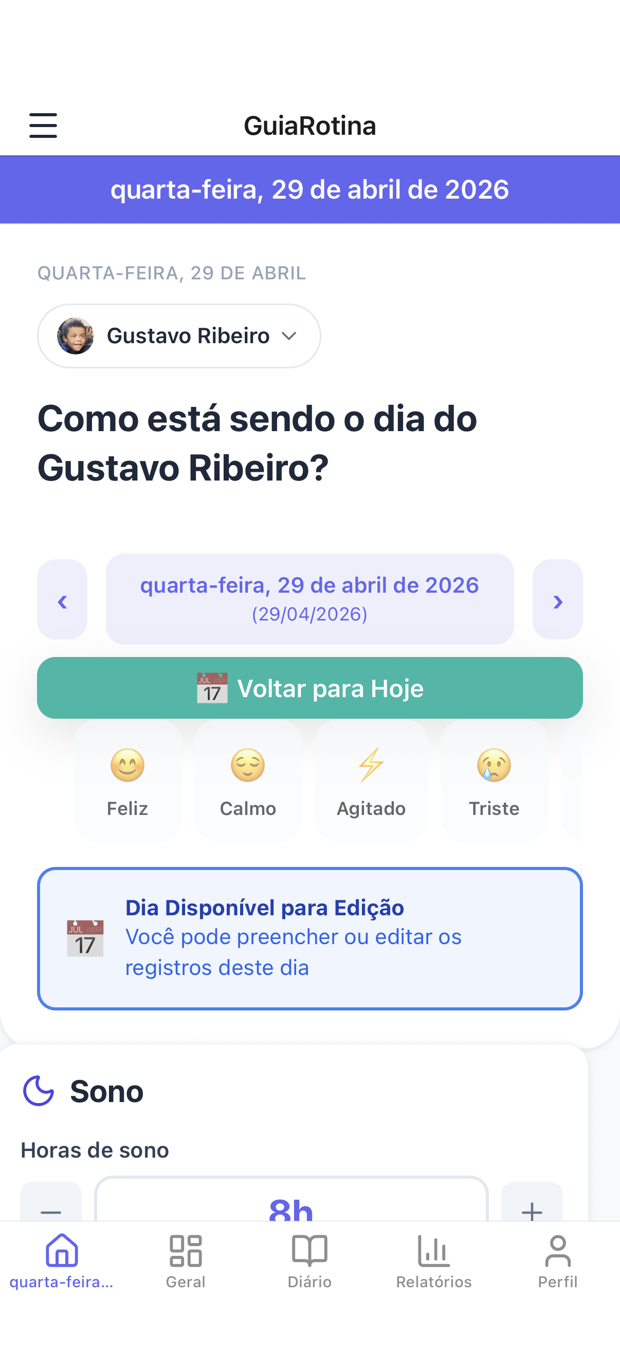 Tela principal do GuiaRotina
