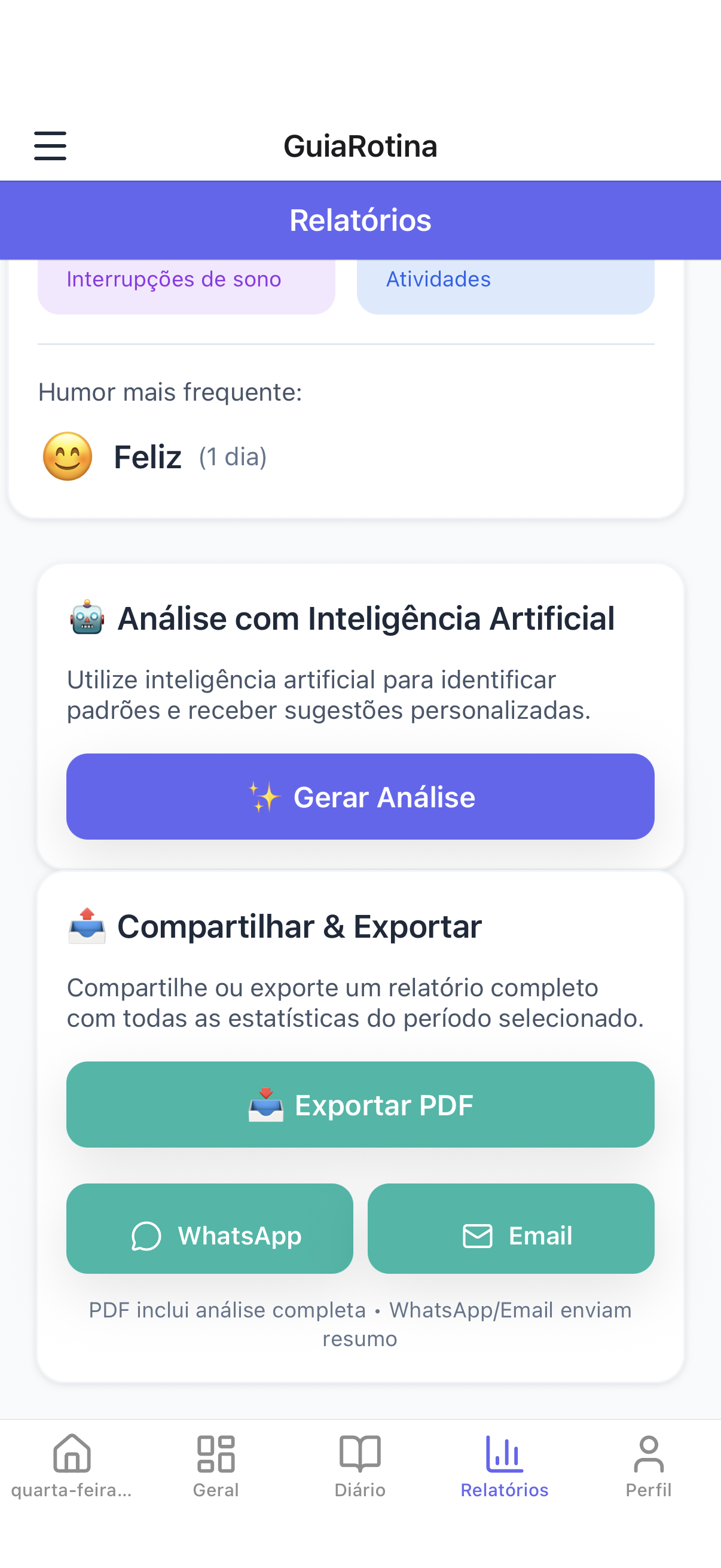 GuiaRotina - Análise com IA e exportação de relatórios em PDF